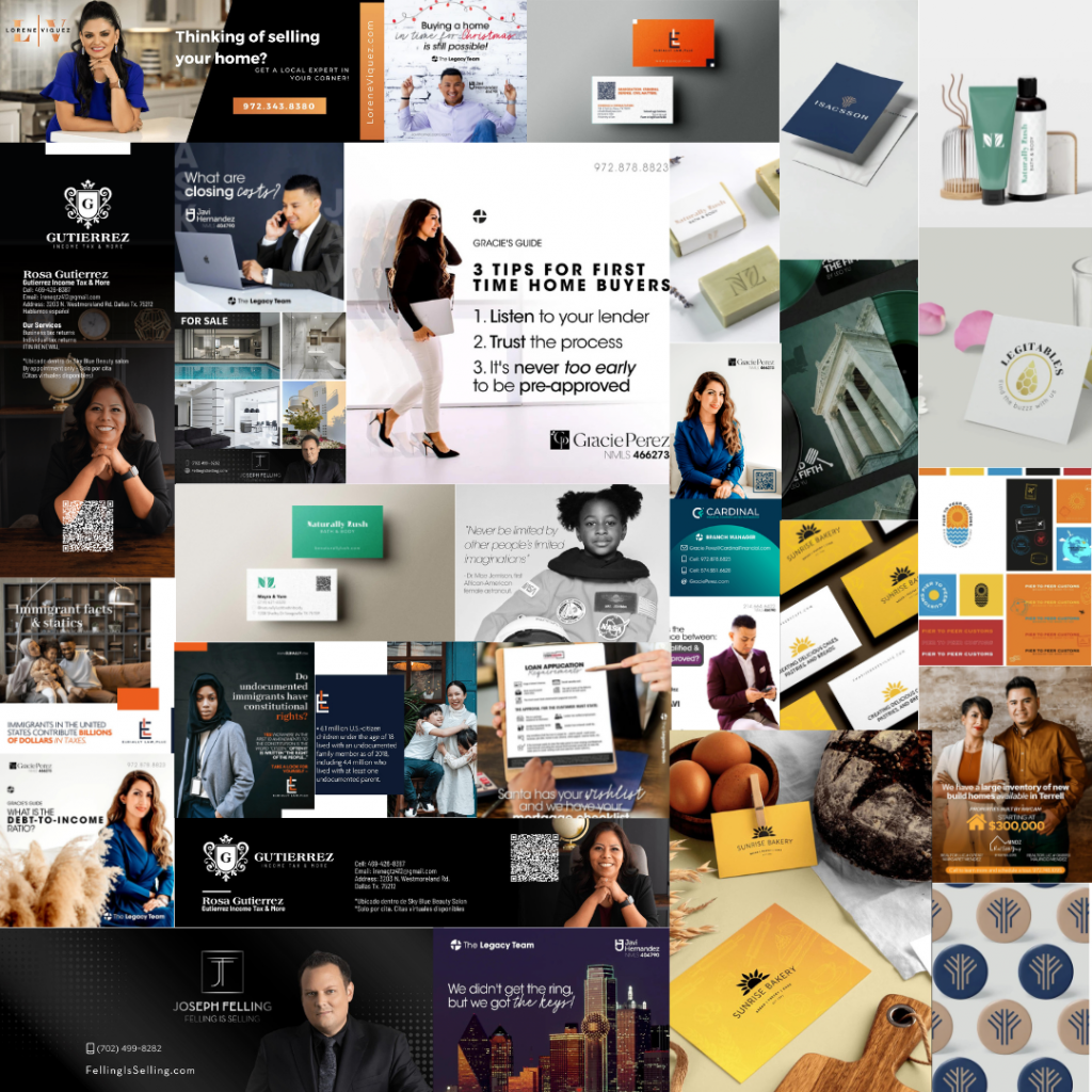 a collage of flyers and graphic designs made by the universe of design to showcase the portfolio